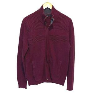 Banana Republic vintage men’s full zip cardigan knit sweater maroon pockets size